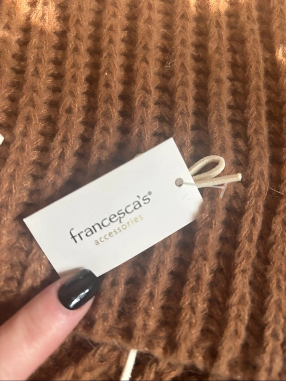 NWT Francesca’s Coquette Bow Chunky Ribbed Knit Scarf Camel Brown Tan